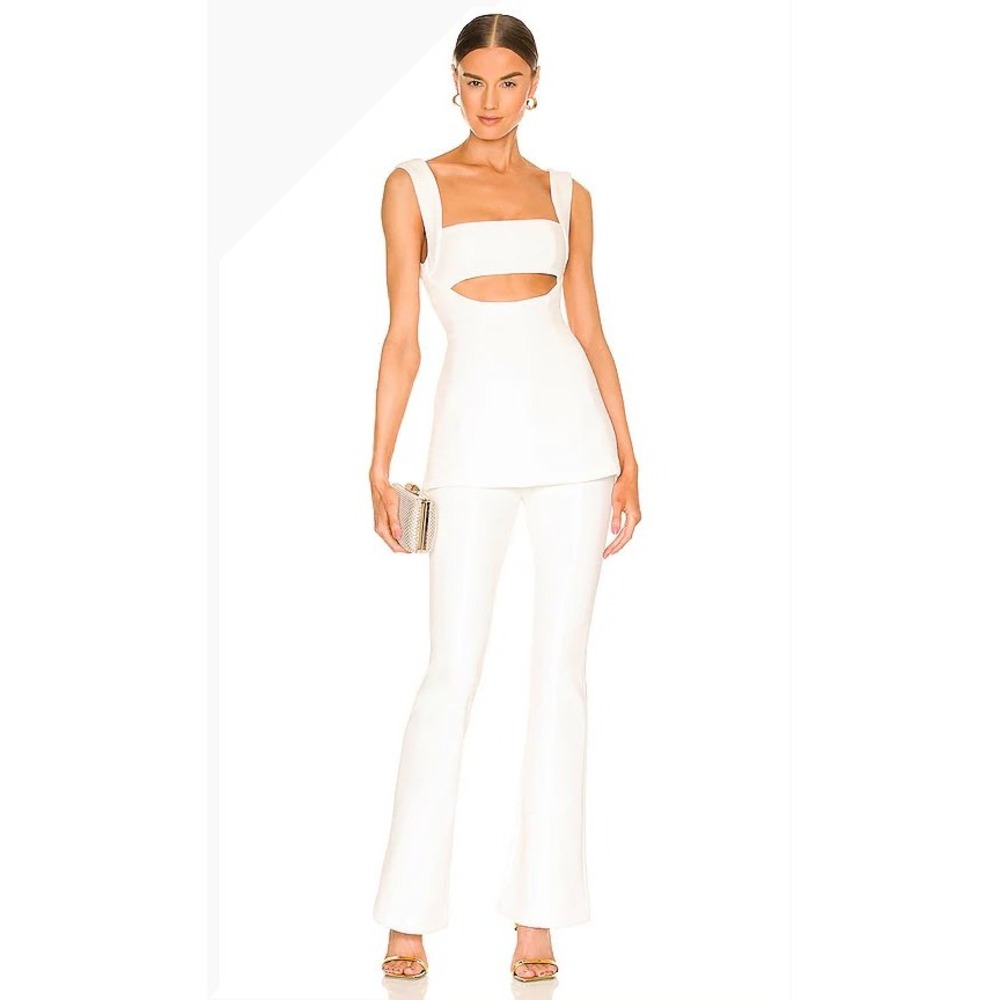 MISHA Costanza Ivory Bonded set Cutout Top Flared Pants White Bridal Size 10